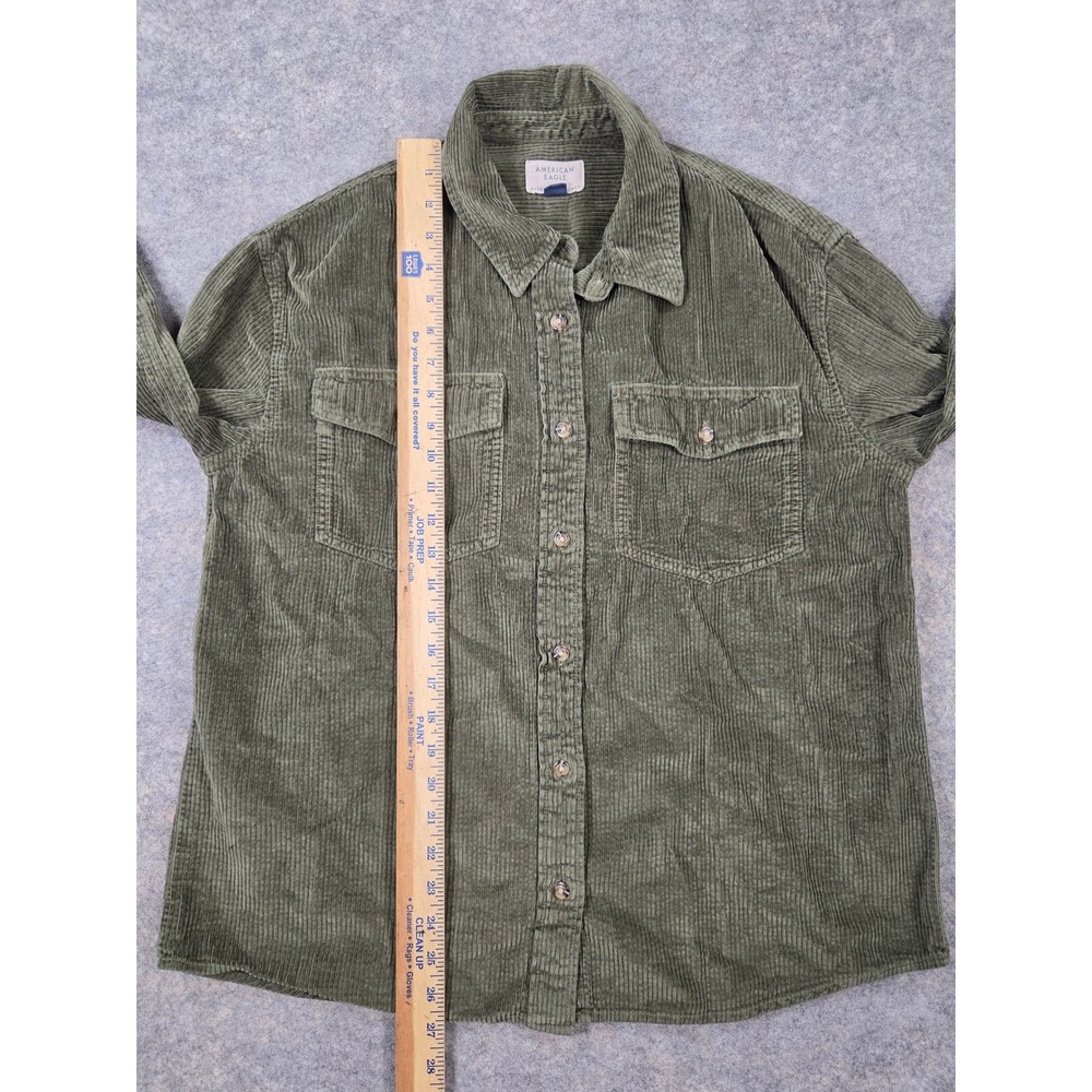 American Eagle Mens Small Corduroy Button Down Shirt Olive Green Long Sleeve - Picture 4 of 7